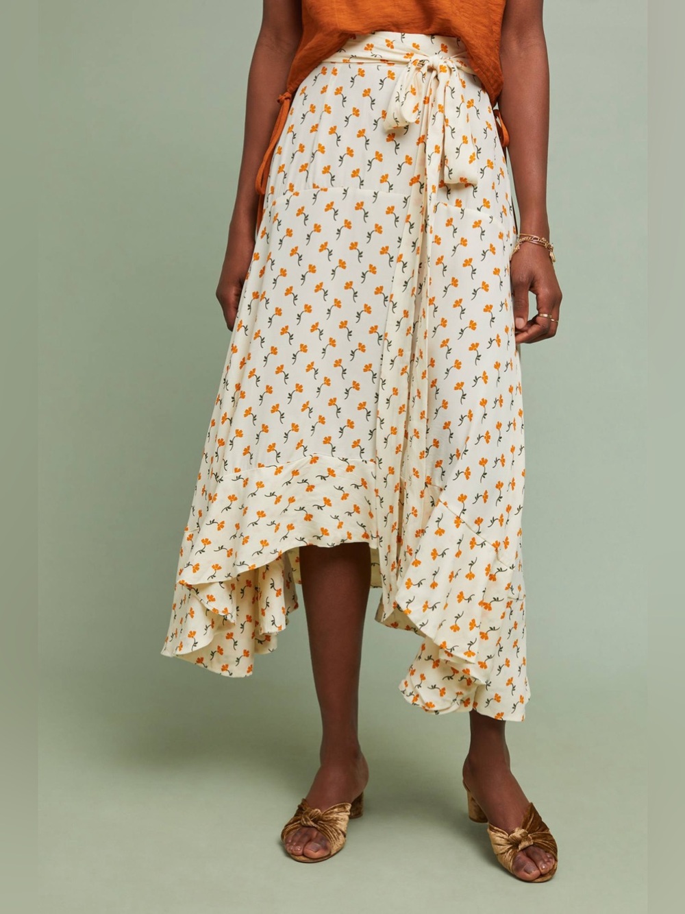 Anthropologie Faithfull the Brand Kamares Floral Print Off White Wrap Skirt XS